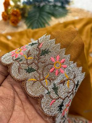 Mustered Yellow Color Party Wear Moss Tissue Saree 3