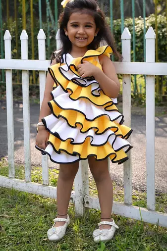 Yellow plain cotton dress