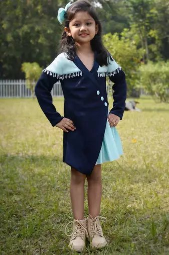 Blue plain cotton dress
