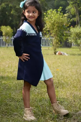 Blue plain cotton dress