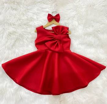 Red plain cotton dress 1