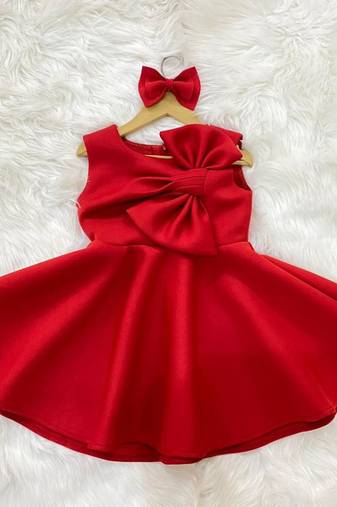 Red plain cotton dress