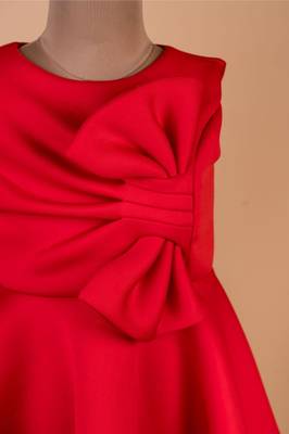 Red plain cotton dress 2