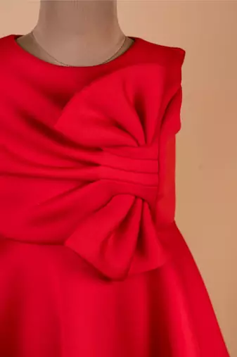 Red plain cotton dress