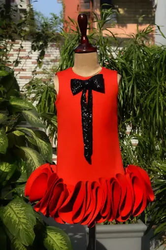 Red embroidered cotton dress
