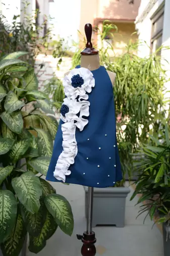 Blue embroidered cotton dress