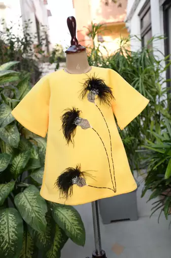 Yellow embroidered cotton dress