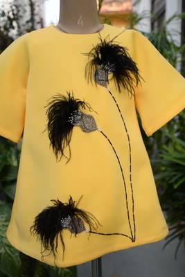 Yellow embroidered cotton dress 4