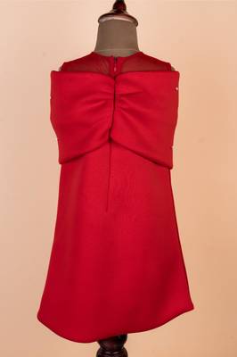 Red plain cotton dress 1