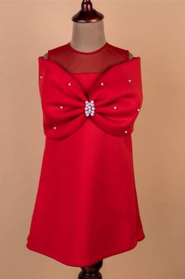 Red plain cotton dress 2