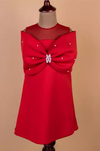 Red plain cotton dress