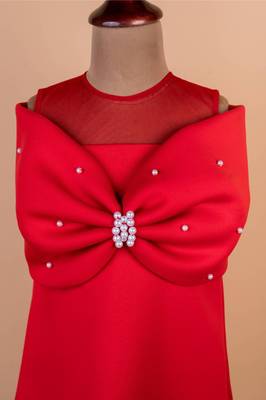 Red plain cotton dress 3