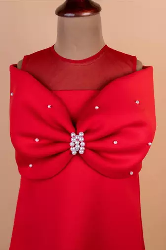 Red plain cotton dress