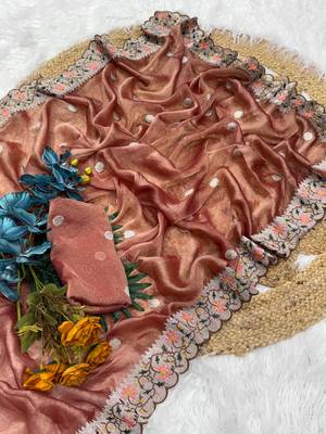 Onion Pink Color Party Wear Moss Tissue Saree 1