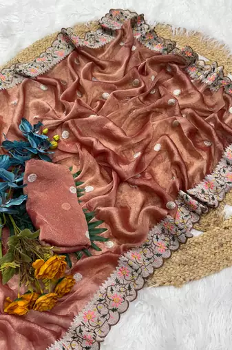 Onion Pink Color Party Wear Moss Tissue Saree