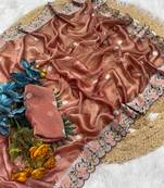 Onion Pink Color Party Wear Moss Tissue Saree