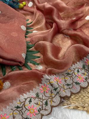 Onion Pink Color Party Wear Moss Tissue Saree 3