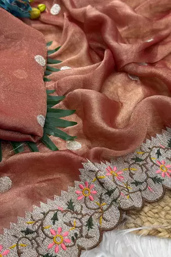 Onion Pink Color Party Wear Moss Tissue Saree