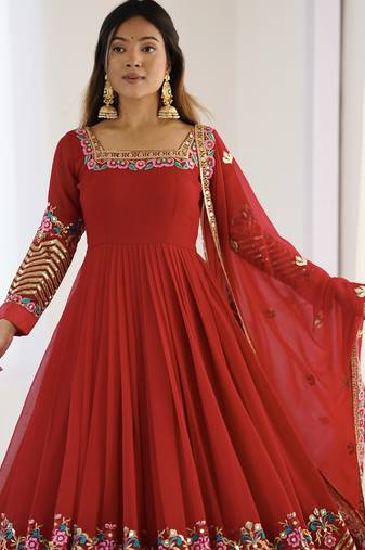 Red Embroidered Sequin anarkali set