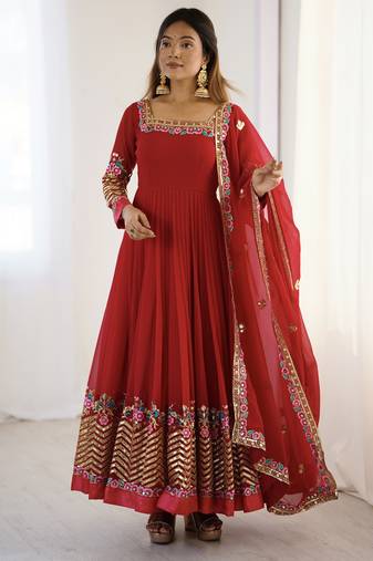 "Elegant Embroidered Sequence Designer Anarkali Three Piece Set"