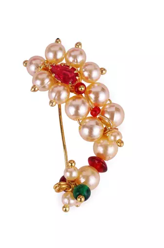 Traditional admirable oval shape gold plated maharashtrian nosepin / nath without piercing for women and girls