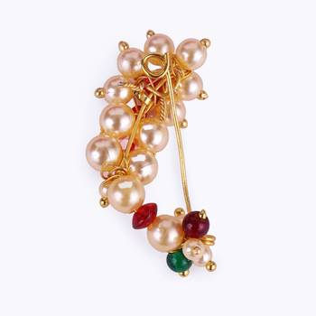 Traditional admirable oval shape gold plated maharashtrian nosepin / nath without piercing for women and girls 2