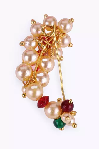 Traditional admirable oval shape gold plated maharashtrian nosepin / nath without piercing for women and girls