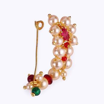 Traditional admirable oval shape gold plated maharashtrian nosepin / nath without piercing for women and girls 3