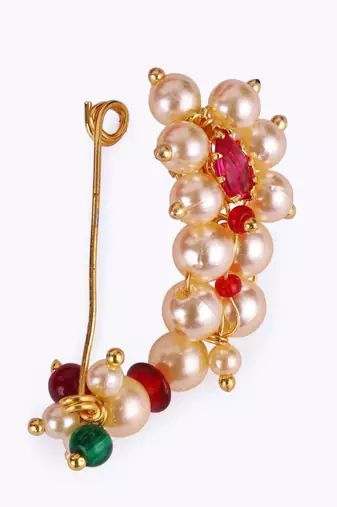 Traditional admirable oval shape gold plated maharashtrian nosepin / nath without piercing for women and girls