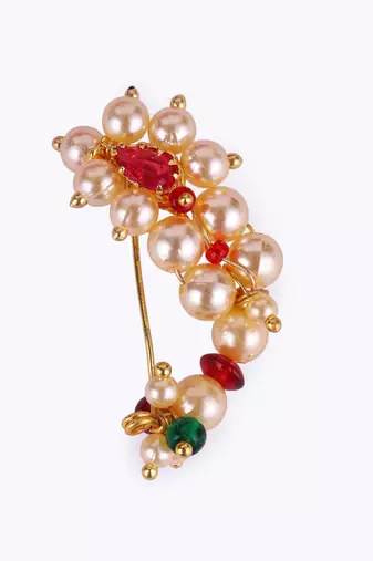 Traditional admirable oval shape gold plated maharashtrian nosepin / nath without piercing for women and girls