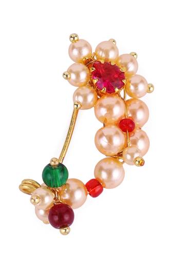 Traditional amazing oval shape gold plated maharashtrian nosepin / nath without piercing for women and girls