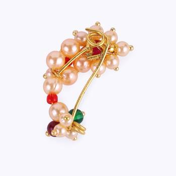 Traditional amazing oval shape gold plated maharashtrian nosepin / nath without piercing for women and girls 2