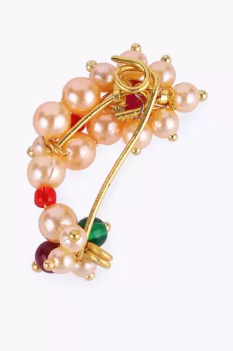 Traditional amazing oval shape gold plated maharashtrian nosepin / nath without piercing for women and girls
