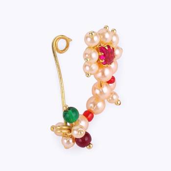 Traditional amazing oval shape gold plated maharashtrian nosepin / nath without piercing for women and girls 3