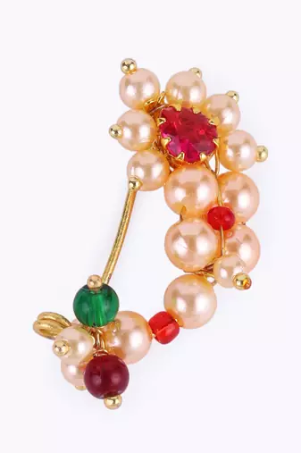 Traditional amazing oval shape gold plated maharashtrian nosepin / nath without piercing for women and girls