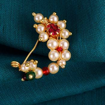 Traditional appealing oval shape gold plated maharashtrian nosepin / nath without piercing for women and girls 1
