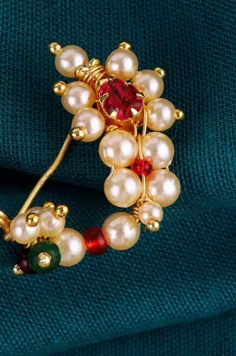 Traditional appealing oval shape gold plated maharashtrian nosepin / nath without piercing for women and girls