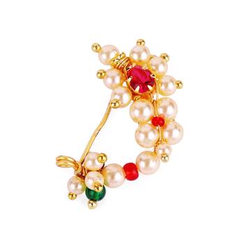 Traditional appealing oval shape gold plated maharashtrian nosepin / nath without piercing for women and girls 2