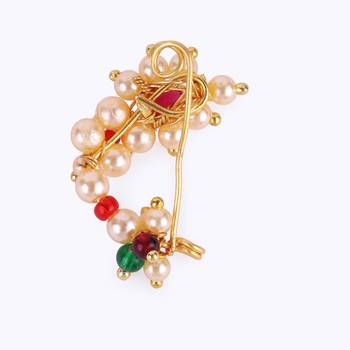 Traditional appealing oval shape gold plated maharashtrian nosepin / nath without piercing for women and girls 3