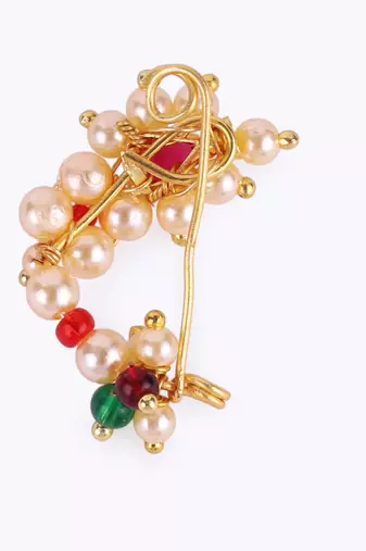 Traditional appealing oval shape gold plated maharashtrian nosepin / nath without piercing for women and girls