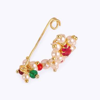 Traditional appealing oval shape gold plated maharashtrian nosepin / nath without piercing for women and girls 4