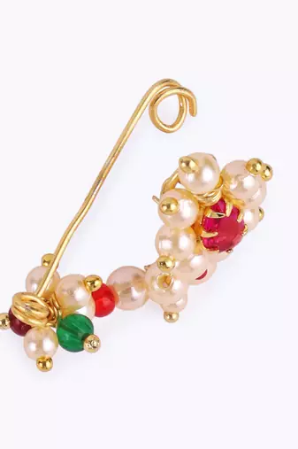 Traditional appealing oval shape gold plated maharashtrian nosepin / nath without piercing for women and girls