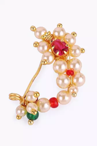 Traditional appealing oval shape gold plated maharashtrian nosepin / nath without piercing for women and girls