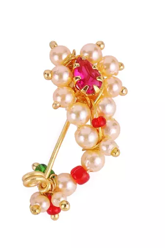 Traditional astonish oval shape gold plated maharashtrian nosepin / nath without piercing for women and girls