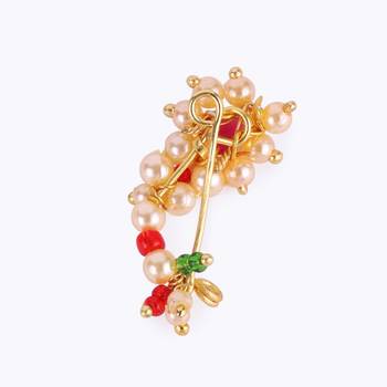 Traditional astonish oval shape gold plated maharashtrian nosepin / nath without piercing for women and girls 2