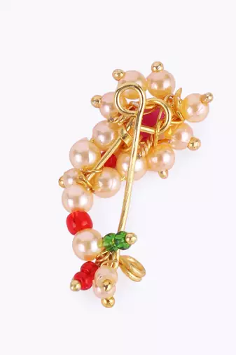 Traditional astonish oval shape gold plated maharashtrian nosepin / nath without piercing for women and girls