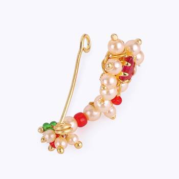 Traditional astonish oval shape gold plated maharashtrian nosepin / nath without piercing for women and girls 3