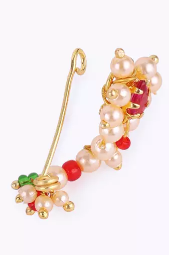 Traditional astonish oval shape gold plated maharashtrian nosepin / nath without piercing for women and girls