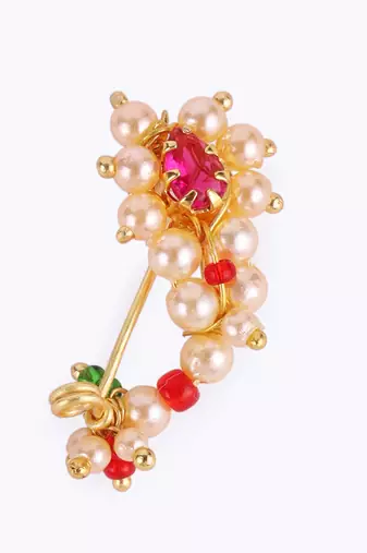 Traditional astonish oval shape gold plated maharashtrian nosepin / nath without piercing for women and girls