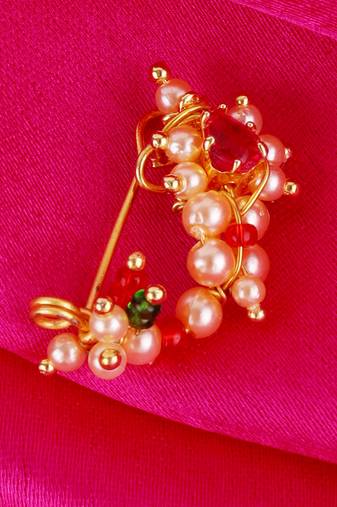Traditional attractive oval shape gold plated maharashtrian nosepin / nath without piercing for women and girls